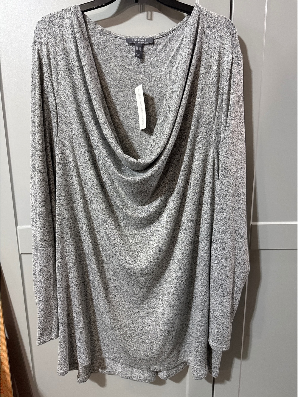 Lisa Rinna Collection 3X Gray Cowl Neck Long Sleeve Top - Sn